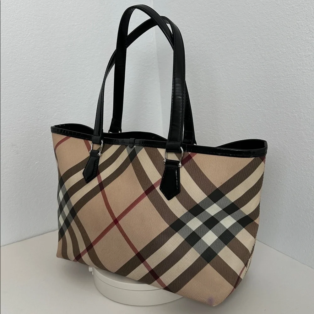 💯Authentic BURBERRY NOVA CHECK TOTE BAG LEATHER  HANDBAGS🍀